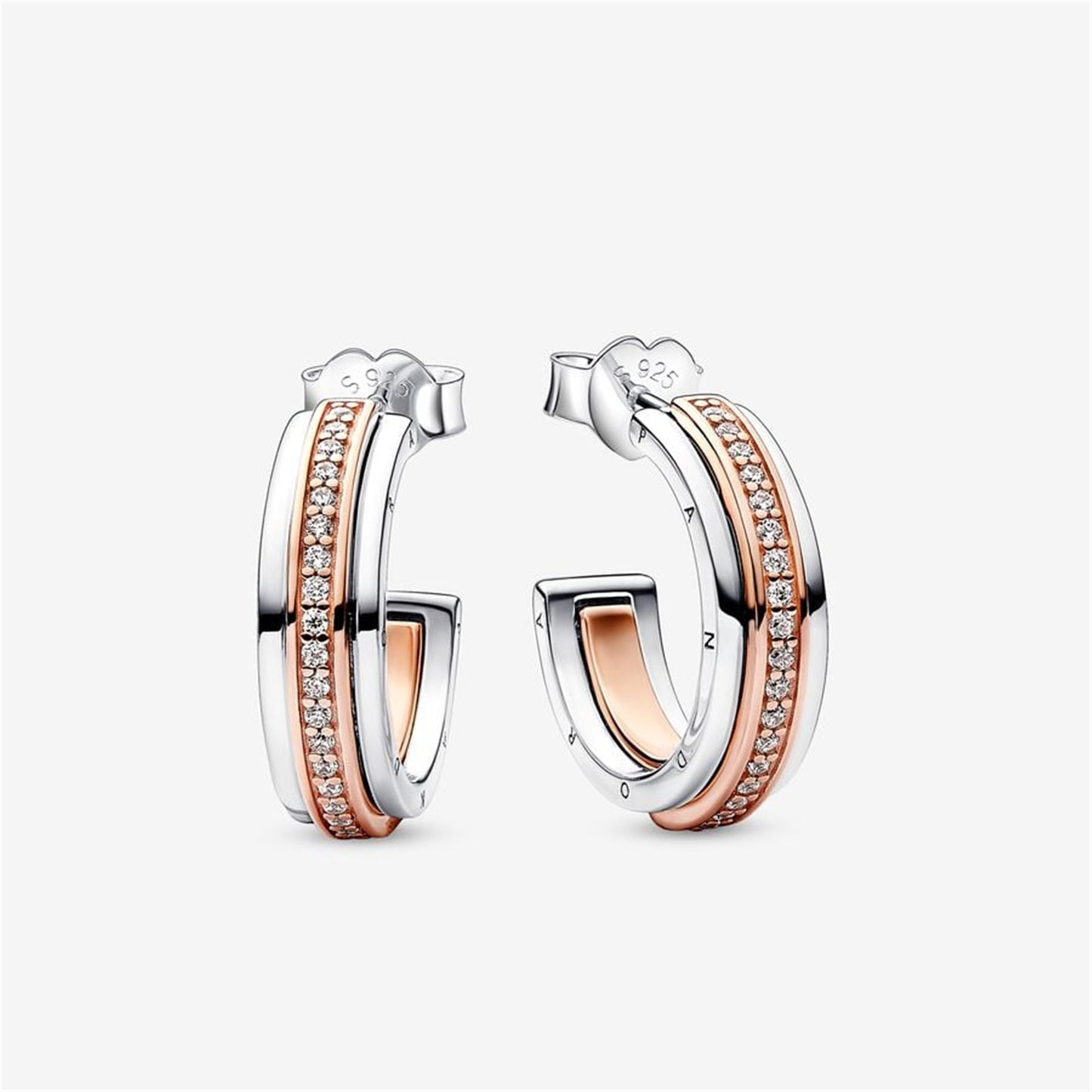 S925 Sterling Silver Signature Two tone Logo & Pavé Hoop Earrings