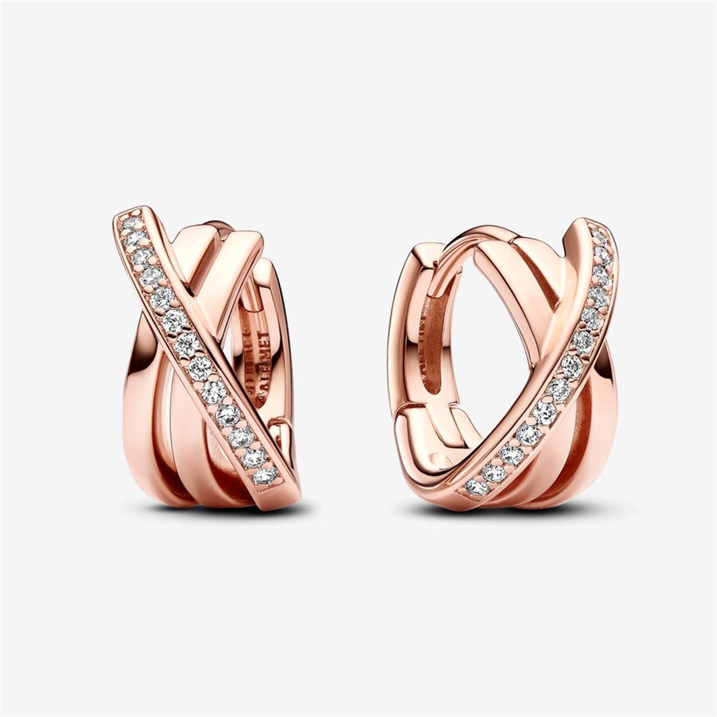 S925 Sterling Silver Crossover Pavé Hoop Earrings
