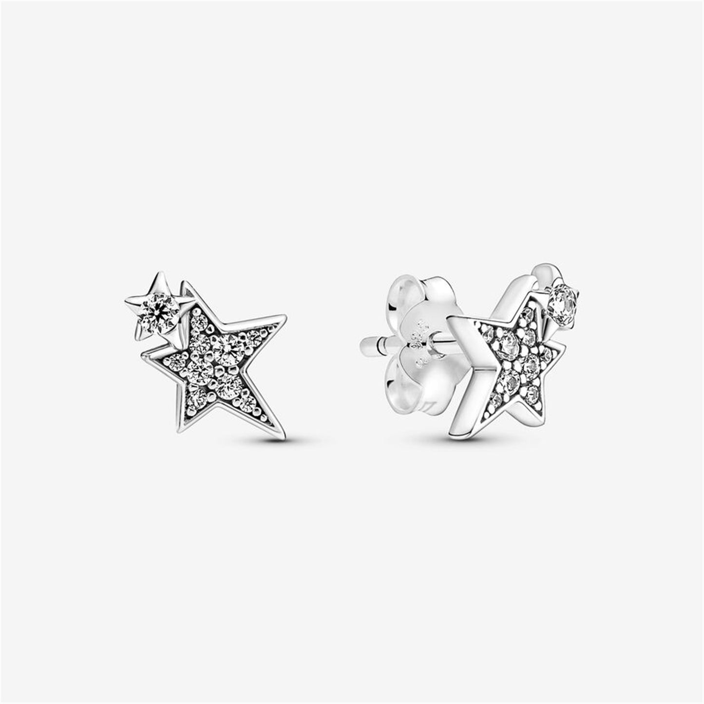S925 Sterling Silver Sparkling Asymmetric Stars Stud Earrings