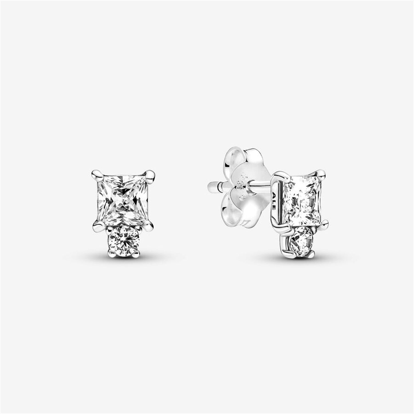 S925 Sterling Silver Sparkling Round & Square Earrings