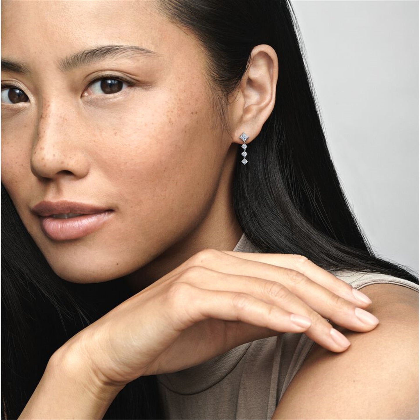 S925 Sterling Silver Sparkling Round & Square Drop Earrings