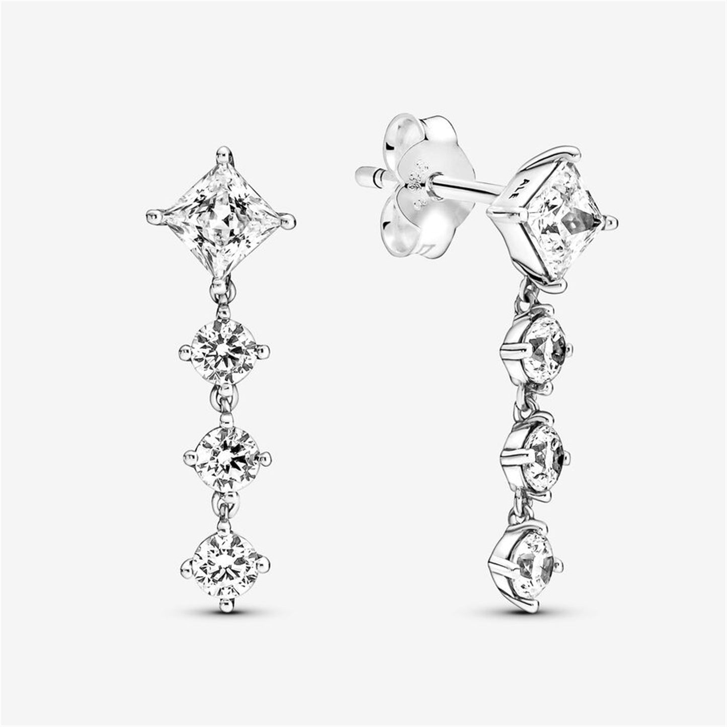 S925 Sterling Silver Sparkling Round & Square Drop Earrings