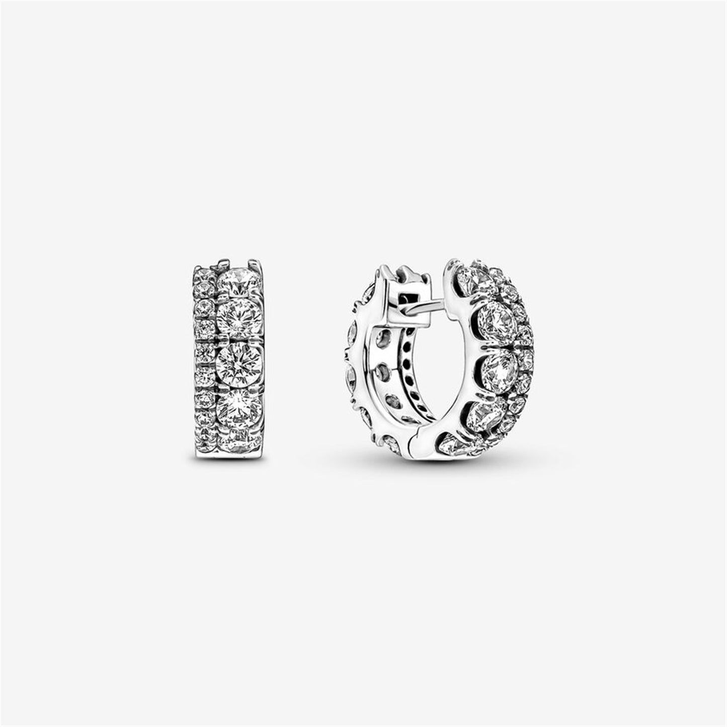 S925 Sterling Silver Double Band Pavé Hoop Earrings