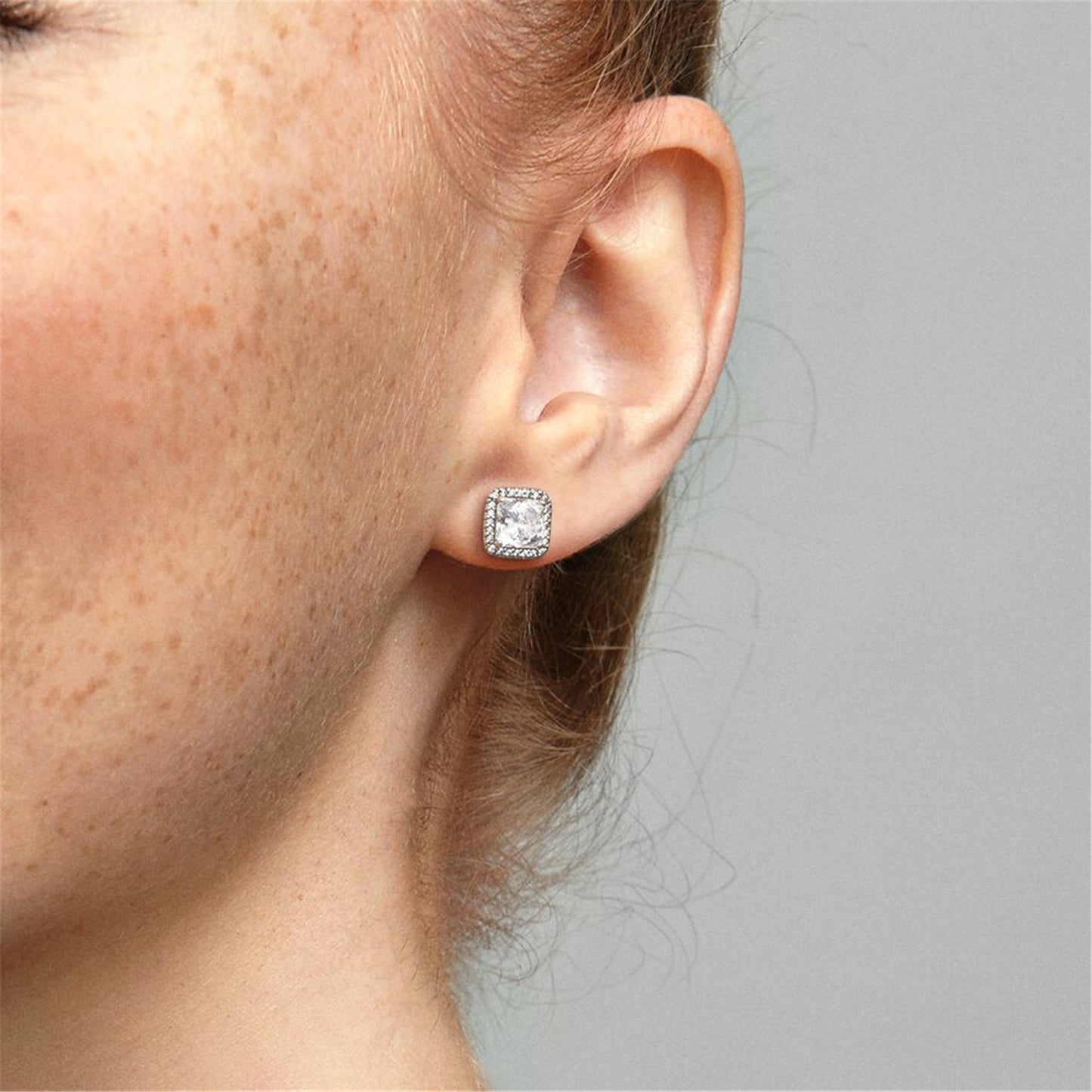 S925 Sterling Silver Square Sparkle Halo Stud Earrings