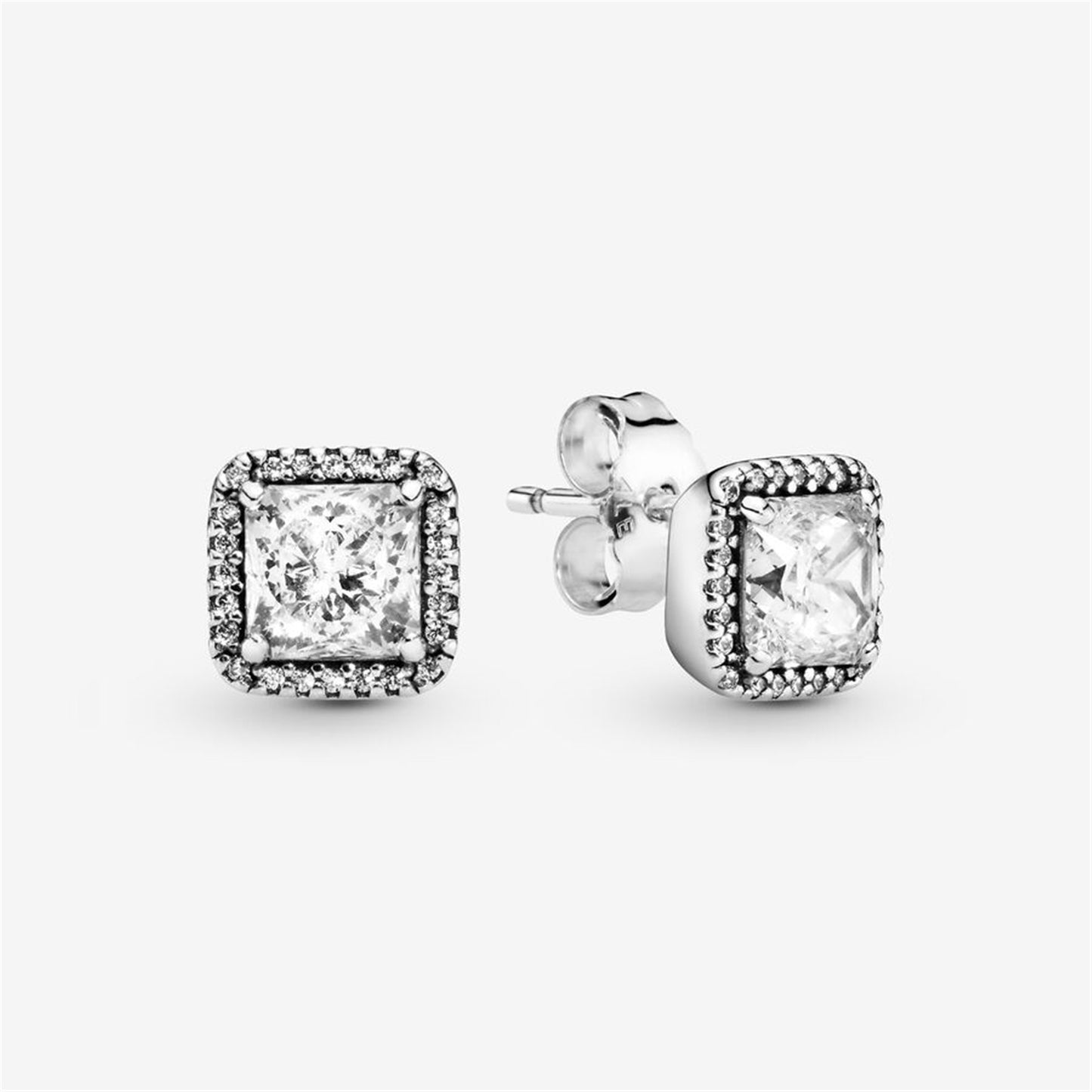 S925 Sterling Silver Square Sparkle Halo Stud Earrings