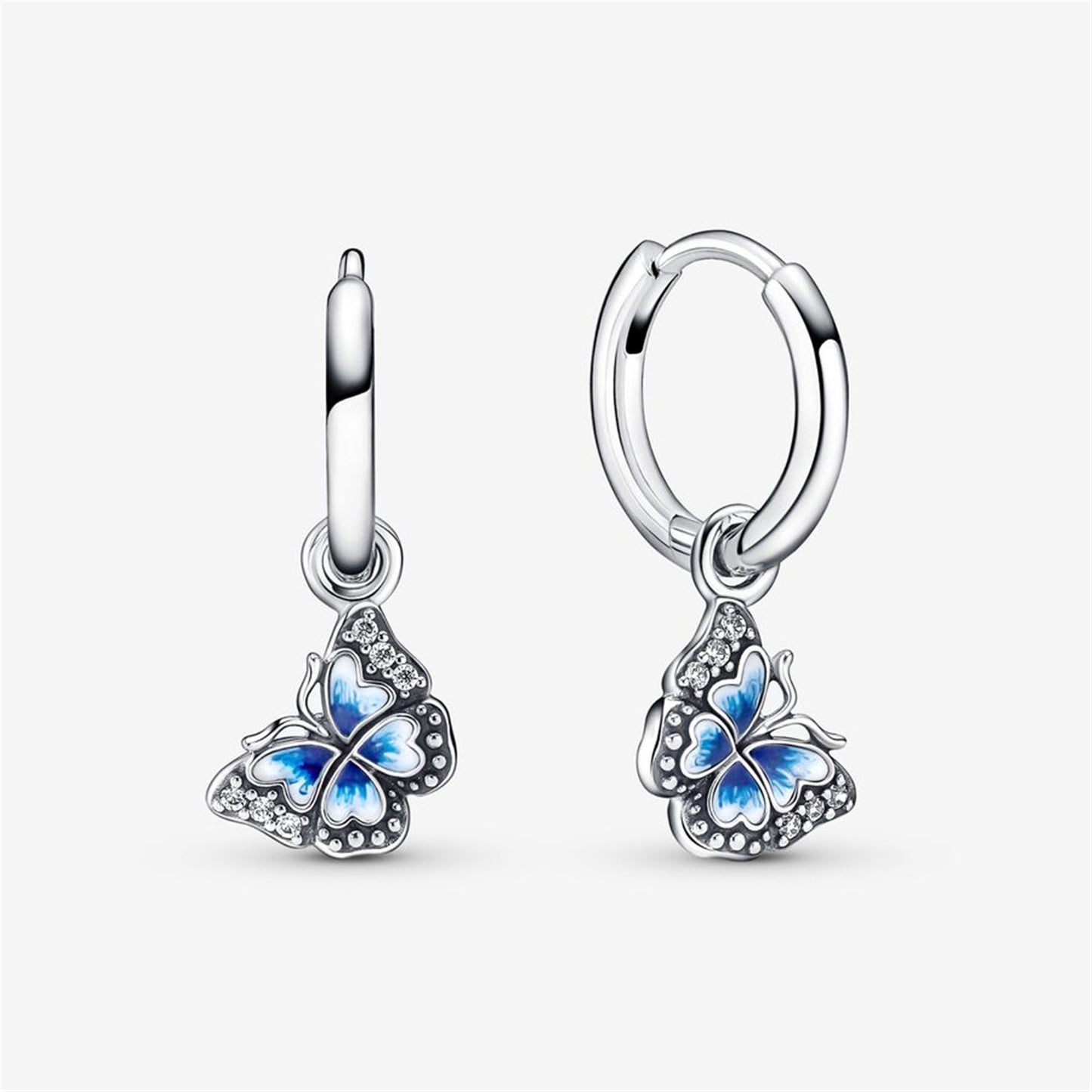 S925 Sterling Silver Blue Butterfly Hoop Earrings