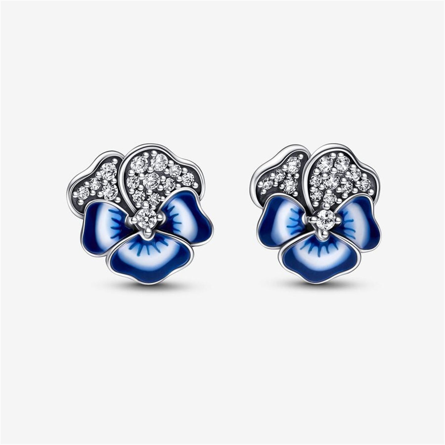 S925 Sterling Silver Blue Pansy Flower Stud Earrings
