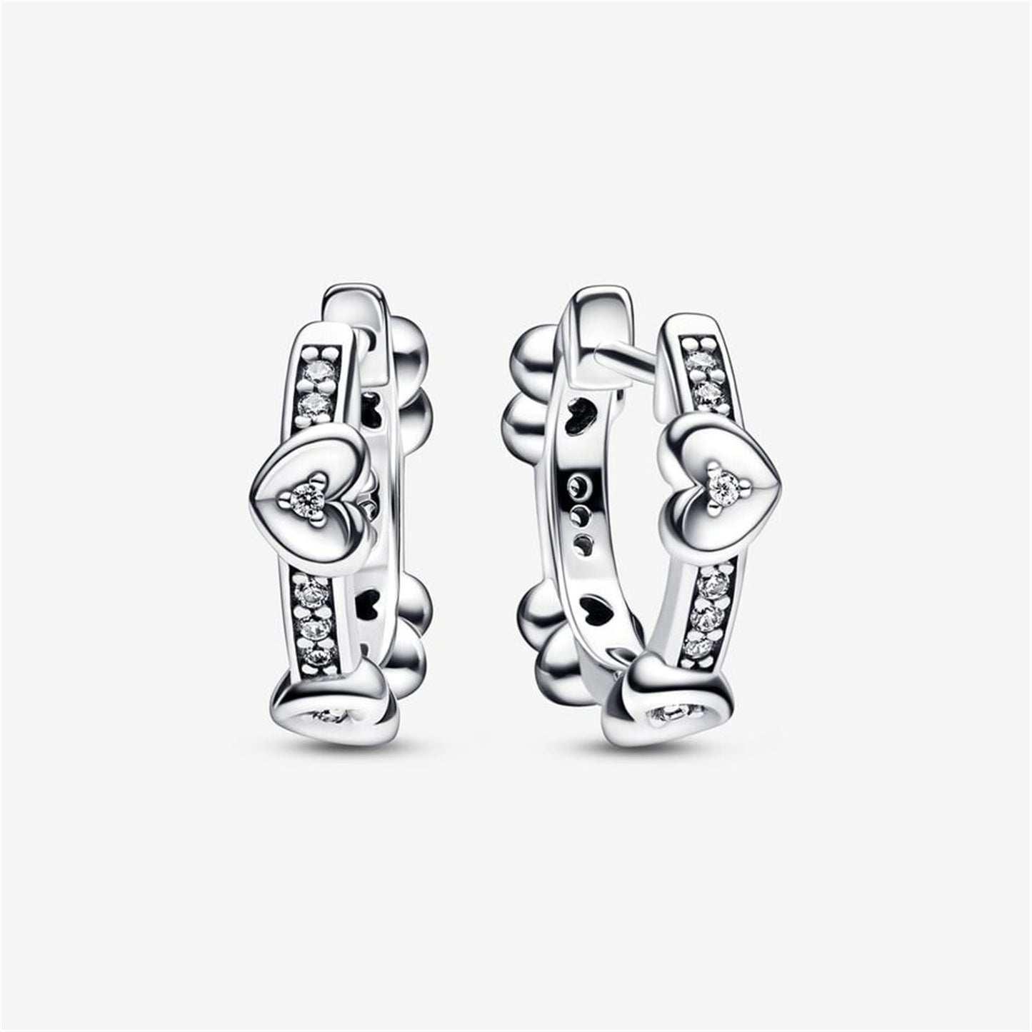 S925 Sterling Silver Radiant Sparkling Hearts Hoop Earrings