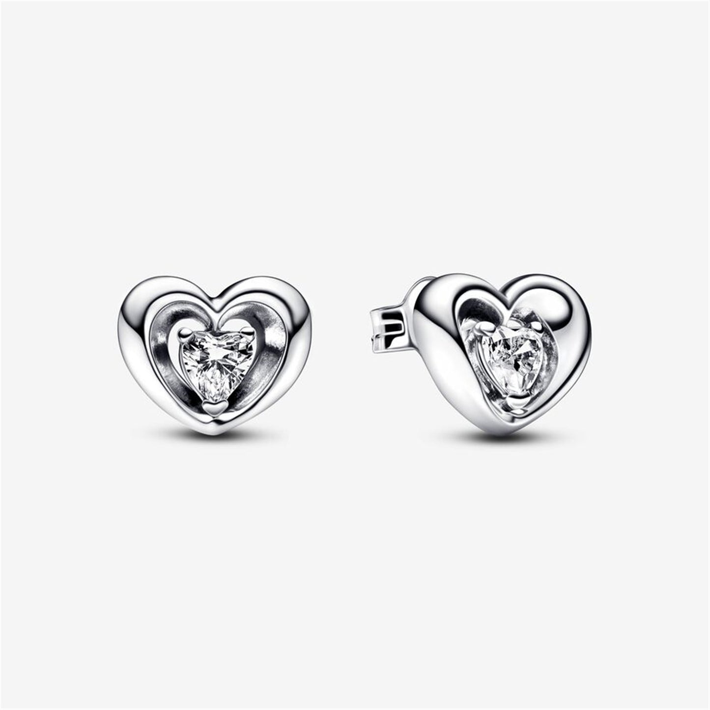 S925 Sterling Silver Radiant Heart & Floating Stone Stud Earrings