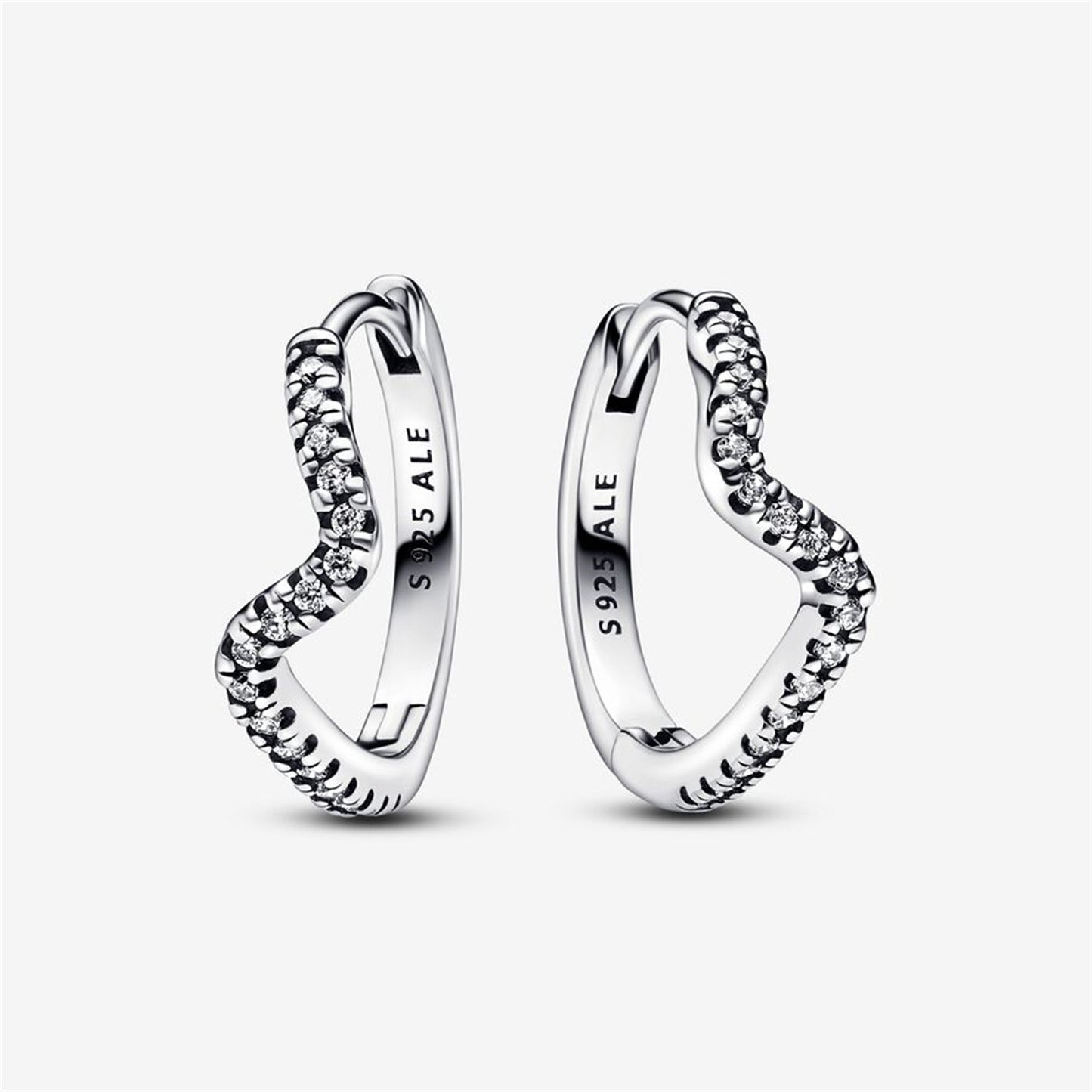 S925 Sterling Silver Sparkling Wave Hoop Earrings