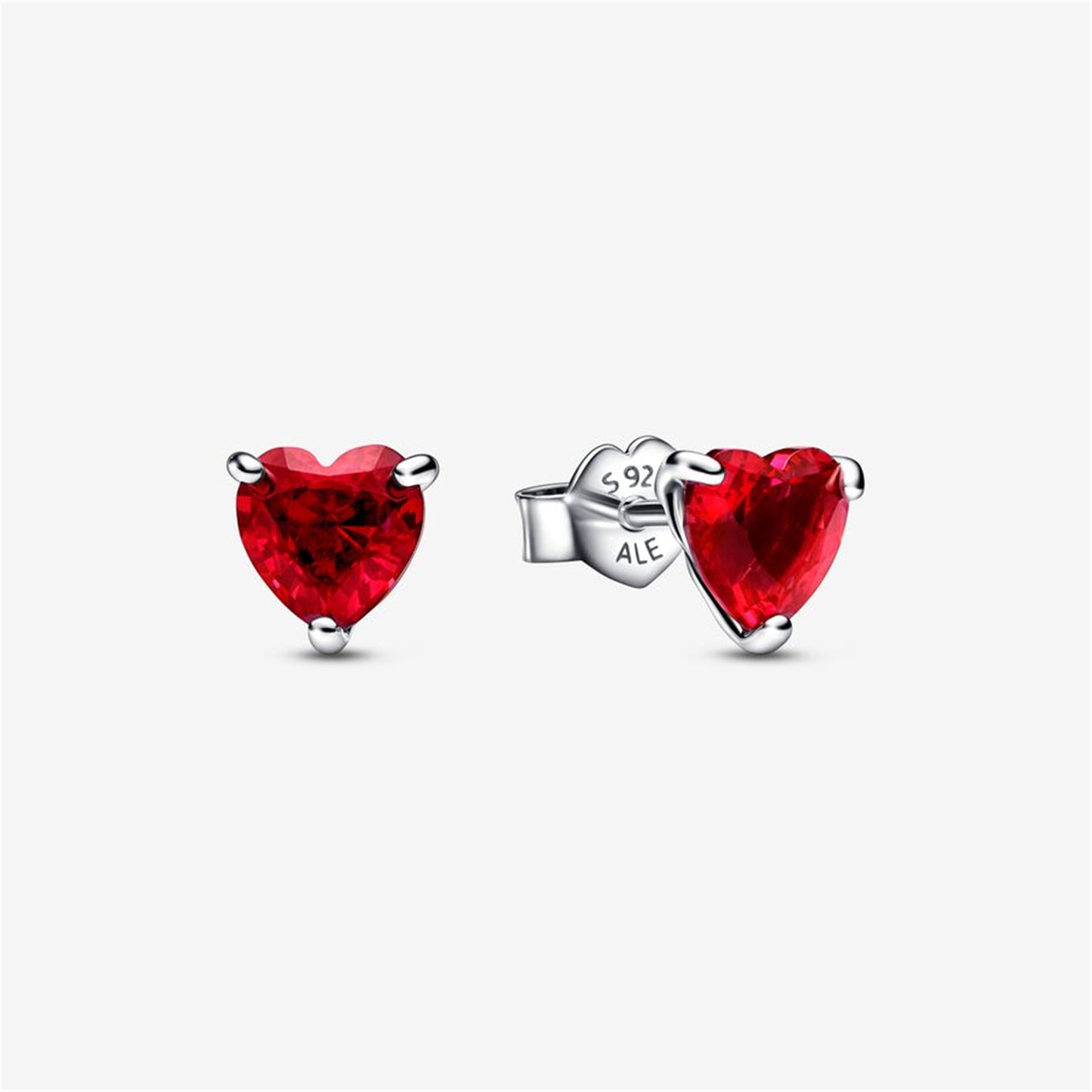 S925 Sterling Silver Red Heart Stud Earrings