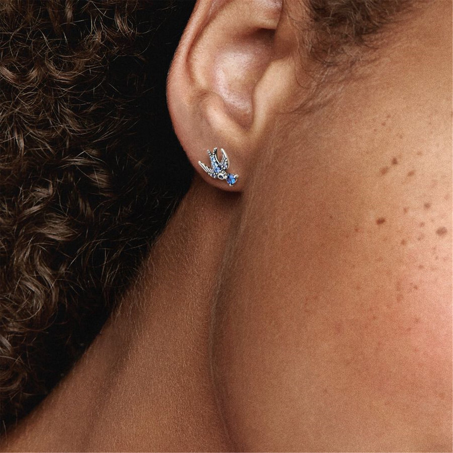 S925 Sterling Silver Sparkling Swallow Stud Earrings