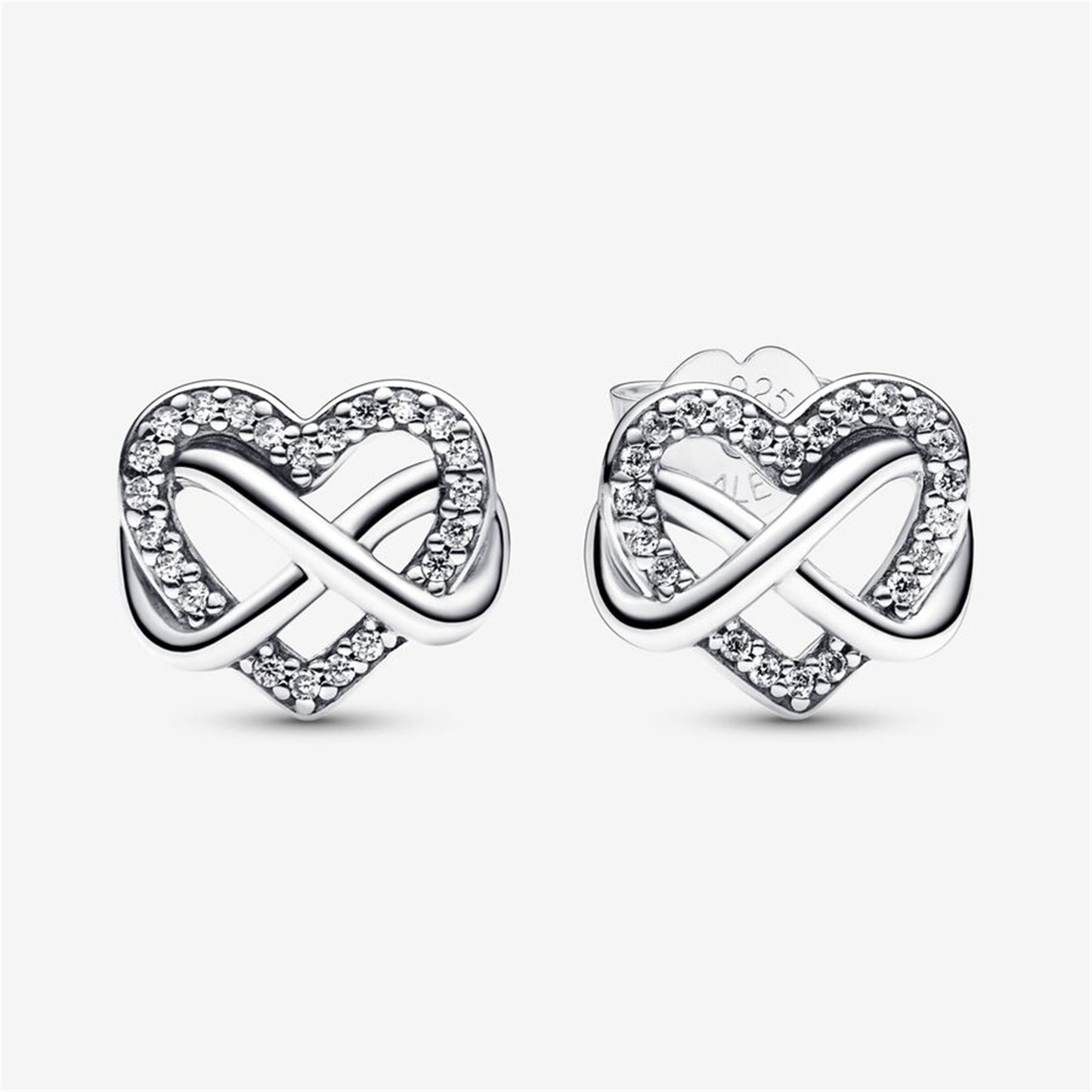 S925 Sterling Silver Sparkling Infinity Heart Stud Earrings