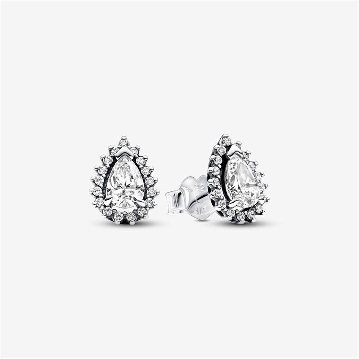S925 Sterling Silver Sparkling Pear Halo Stud Earrings