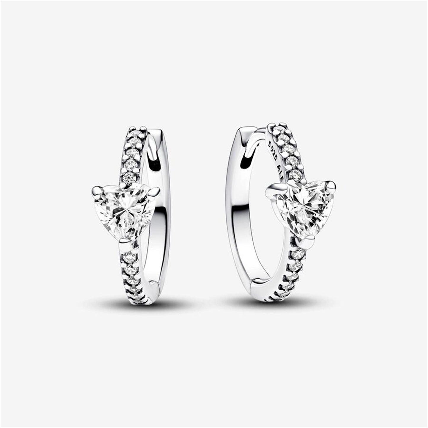 S925 Sterling Silver Sparkling Heart Hoop Earrings