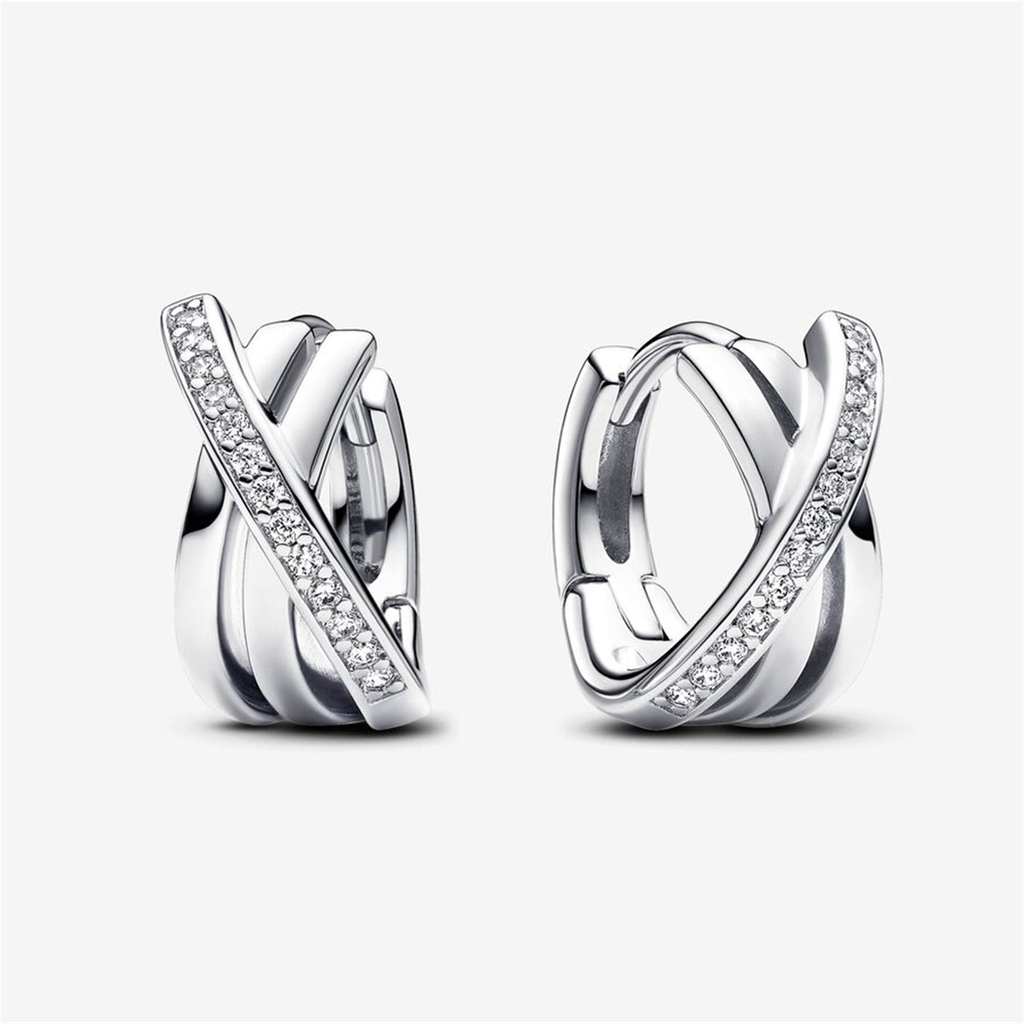S925 Sterling Silver Crossover Pavé Hoop Earrings