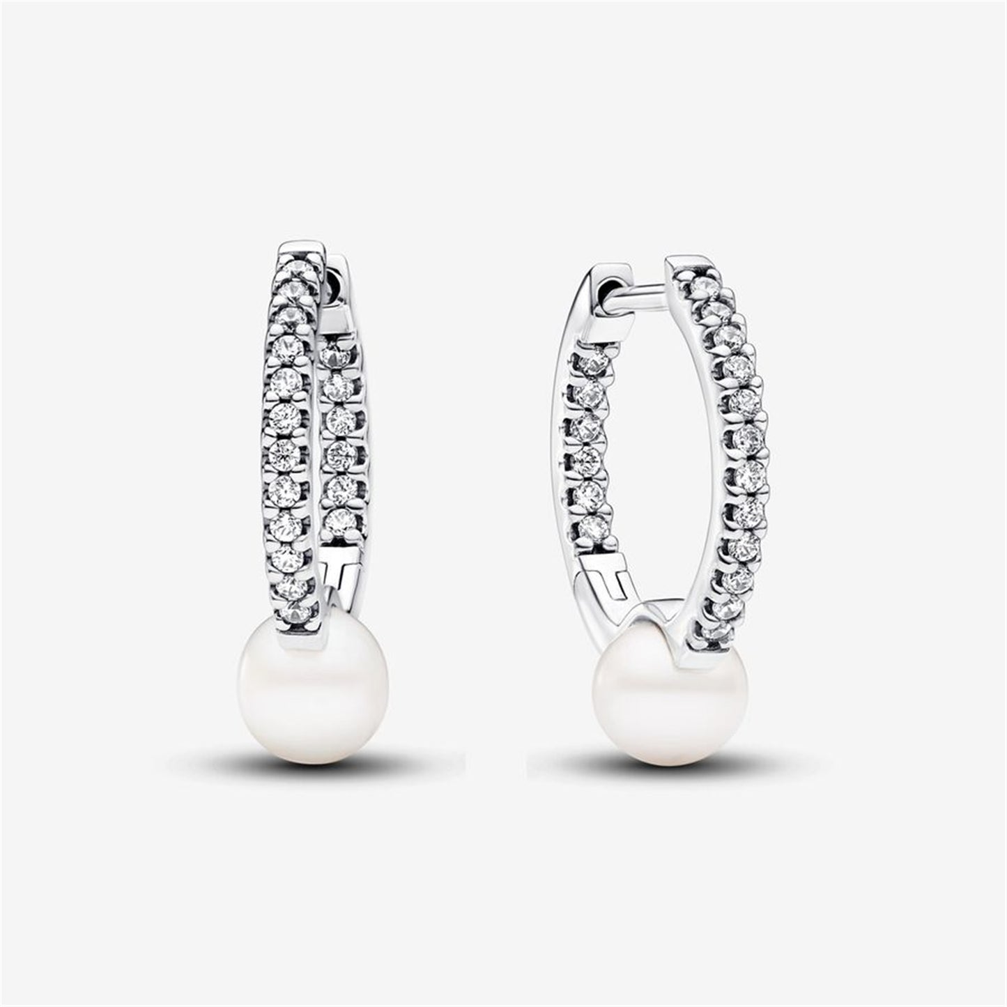 S925 Sterling Silver Treated Freshwater Cultured Pearl & Pavé Hoop Earrings