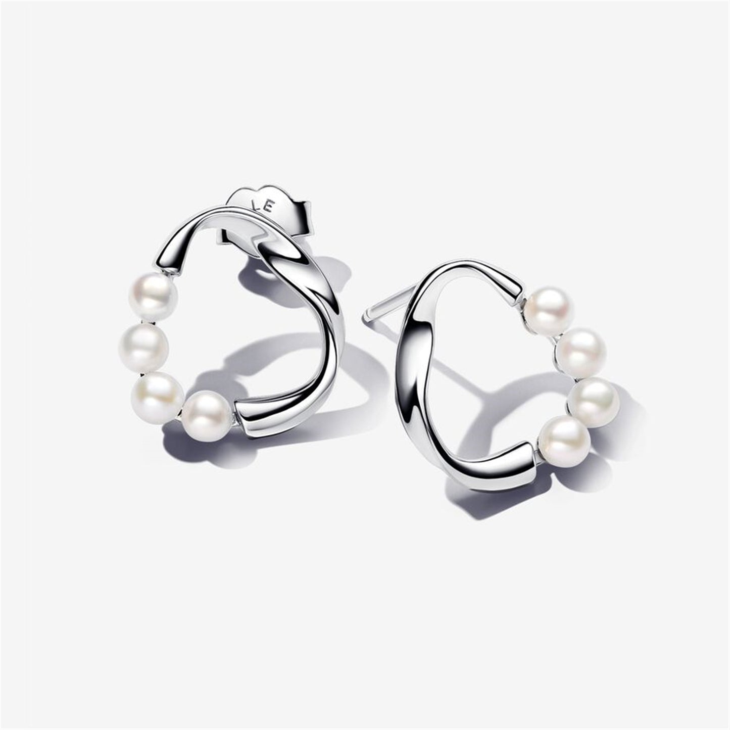 S925 Sterling Silver Organically Shaped Circle & Treated Freshwater Cultured Pearls Stud Earrings