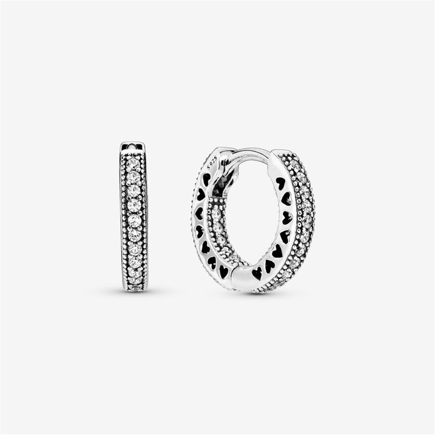 S925 Sterling Silver Pavé Heart Hoop Earrings