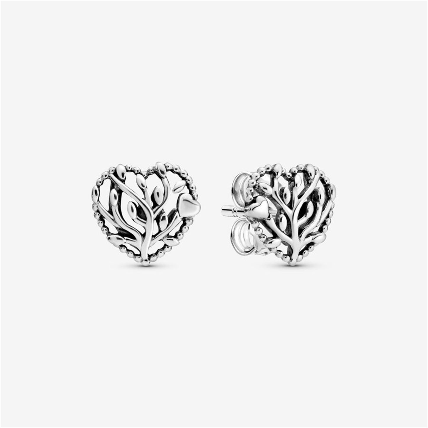 S925 Sterling Silver Family Tree Heart Stud Earrings
