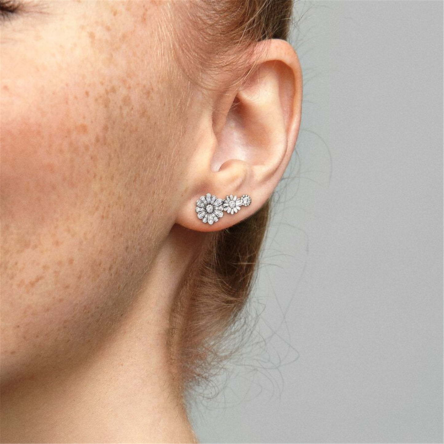 S925 Sterling Silver Sparkling Daisy Flower Trio Stud Earrings