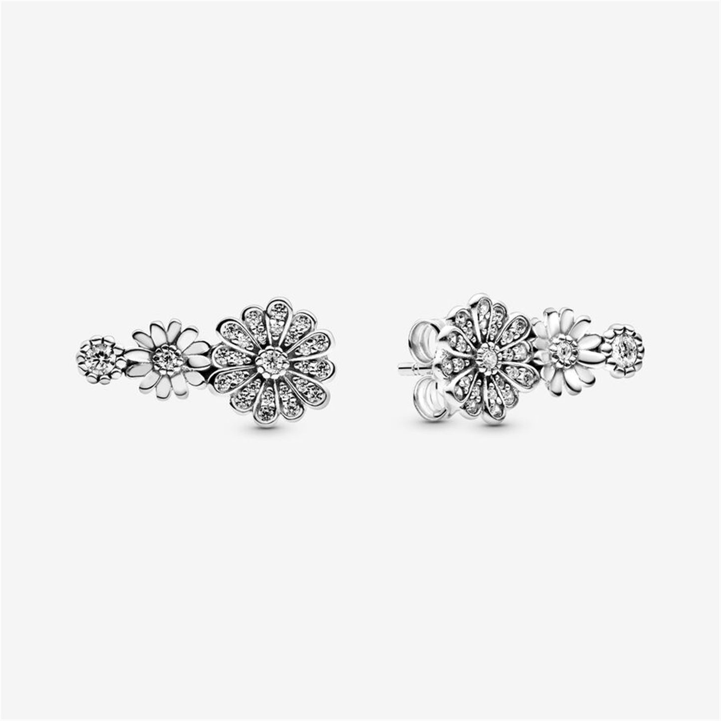 S925 Sterling Silver Sparkling Daisy Flower Trio Stud Earrings