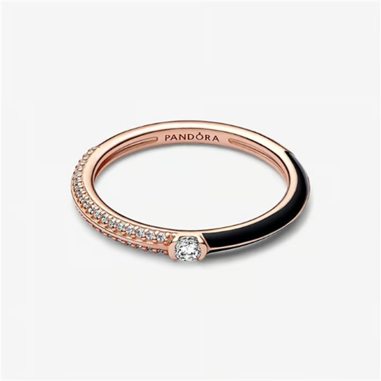 925 Sterling Silver ME Pavé & Black Dual Ring