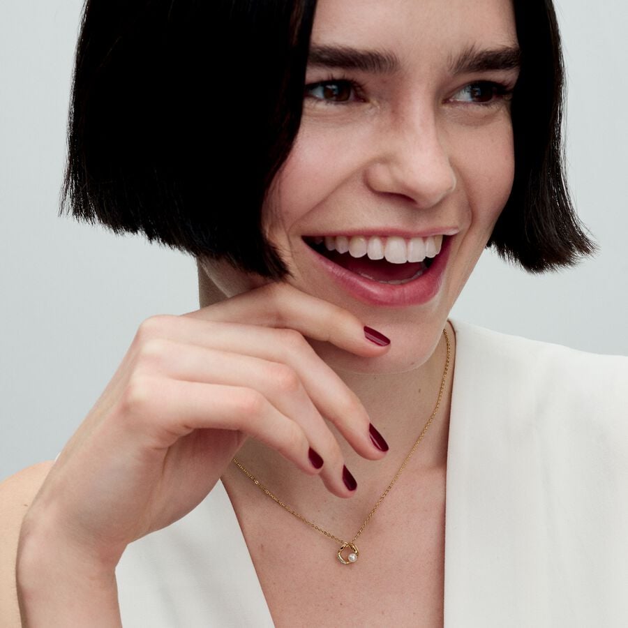 Organically Shaped Pavé Circle & Treated Cultured Pearl Collier Necklace
