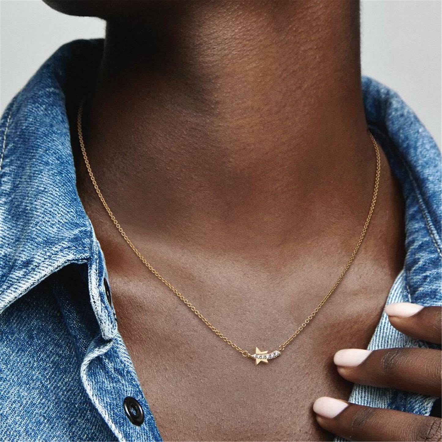 S925 Sterling Silver Shooting Star Pavé Collier Necklace