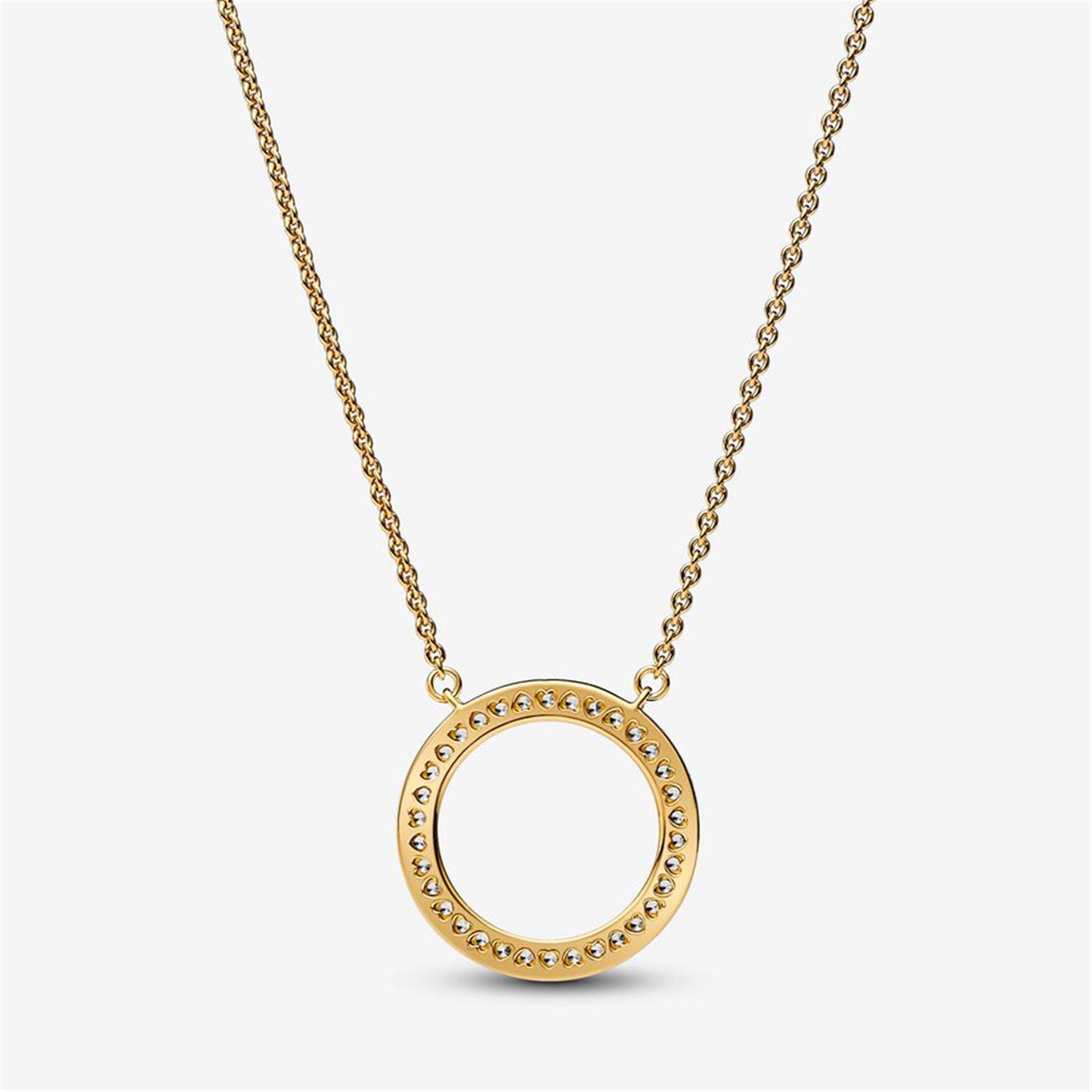 S925 Sterling Silver Signature Pavé & Hearts Circle Pendant Necklace