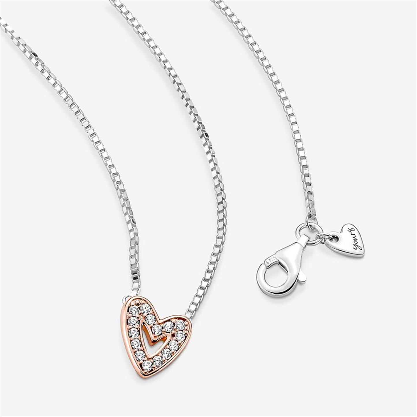 S925 Sterling Silver Sparkling Freehand Heart Necklace
