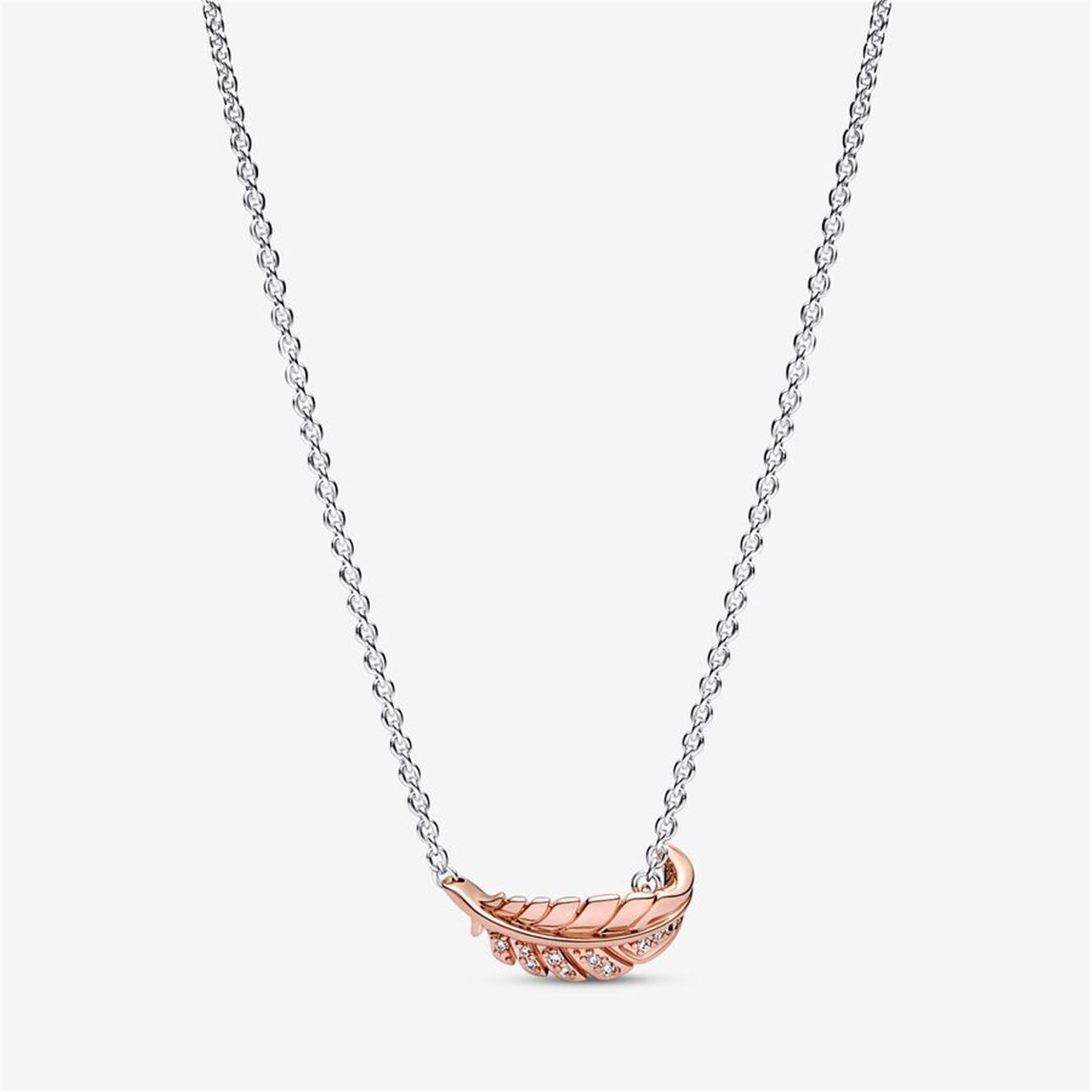 S925 Sterling Silver Two-Tone Floating Curved Feather Collier Necklace