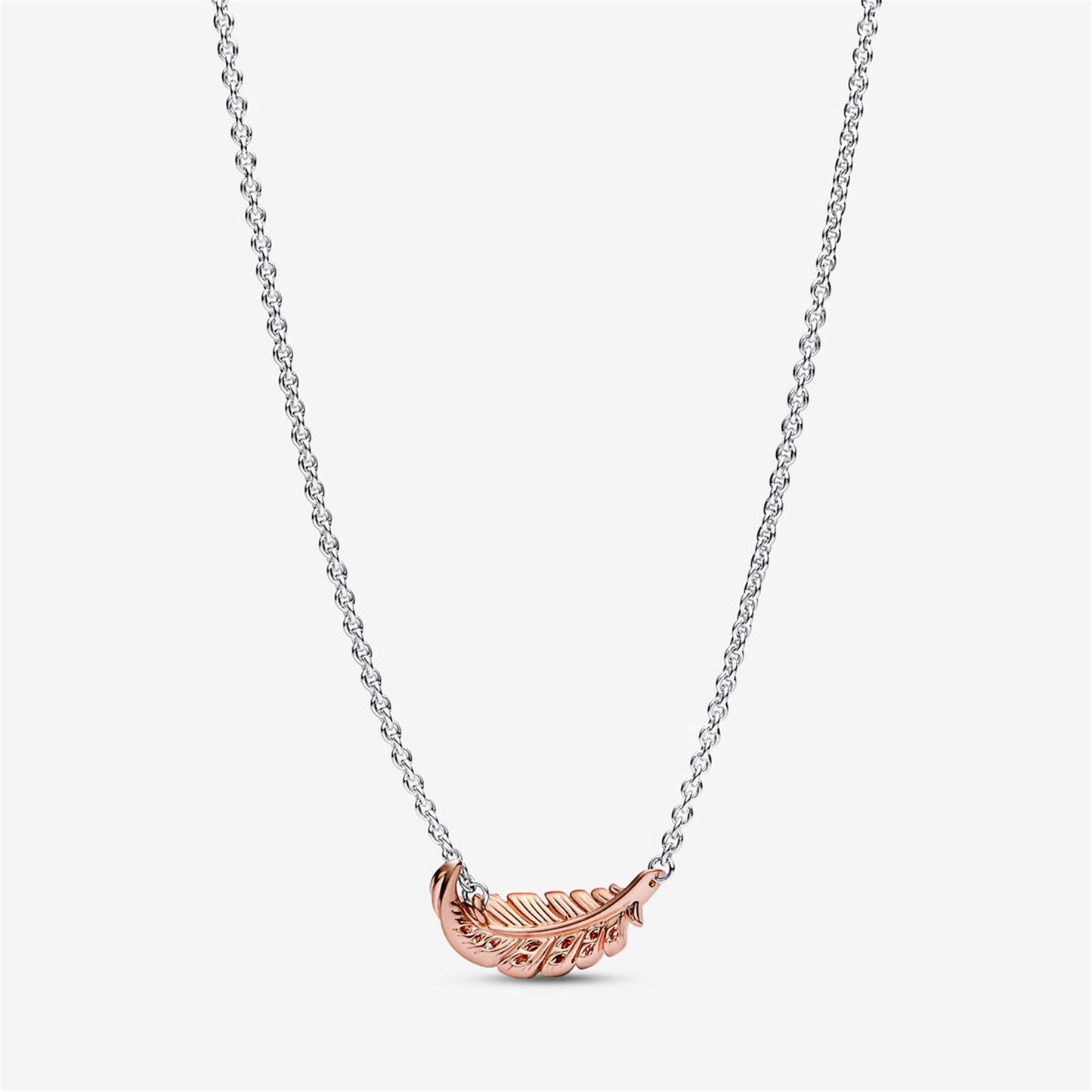 S925 Sterling Silver Two-Tone Floating Curved Feather Collier Necklace