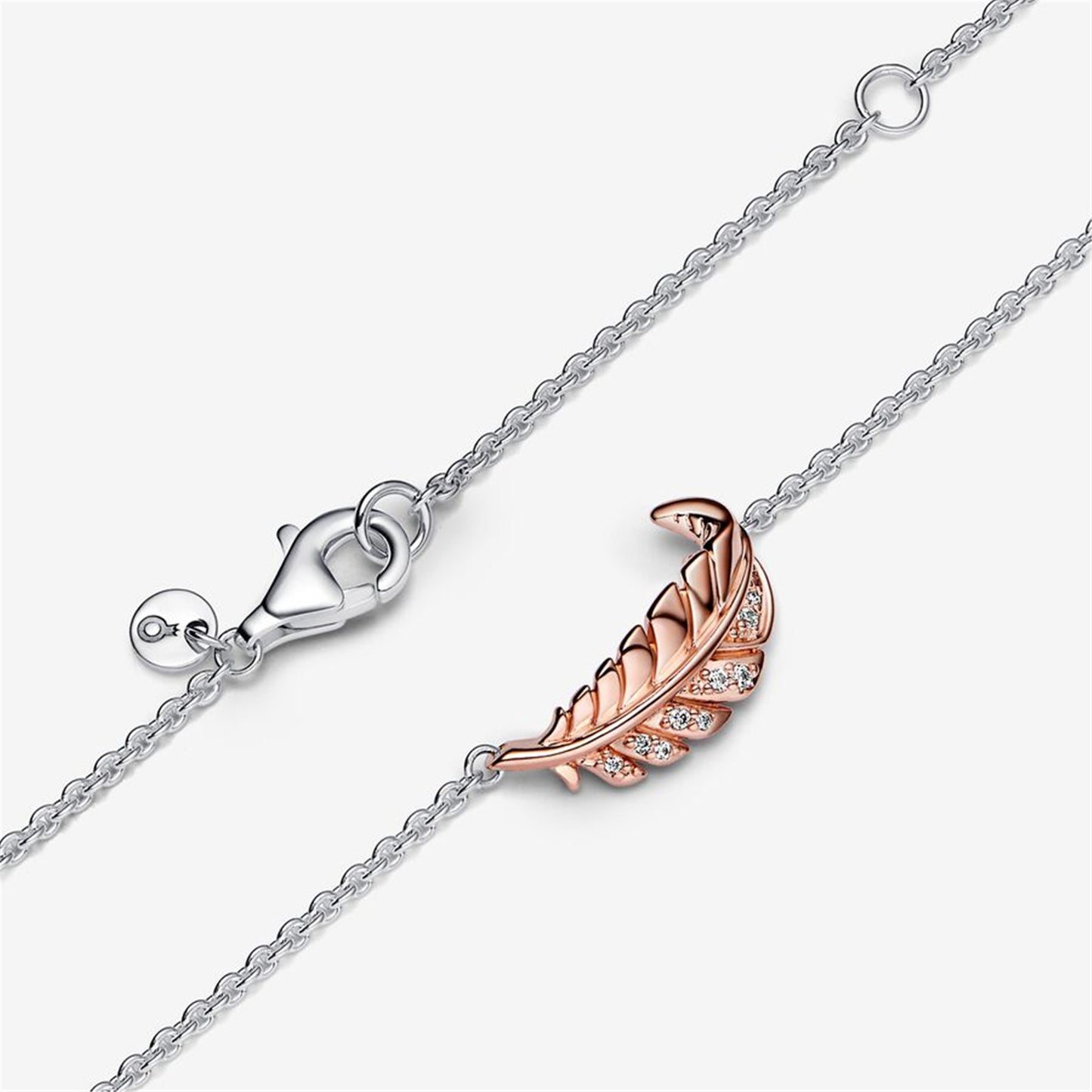 S925 Sterling Silver Two-Tone Floating Curved Feather Collier Necklace