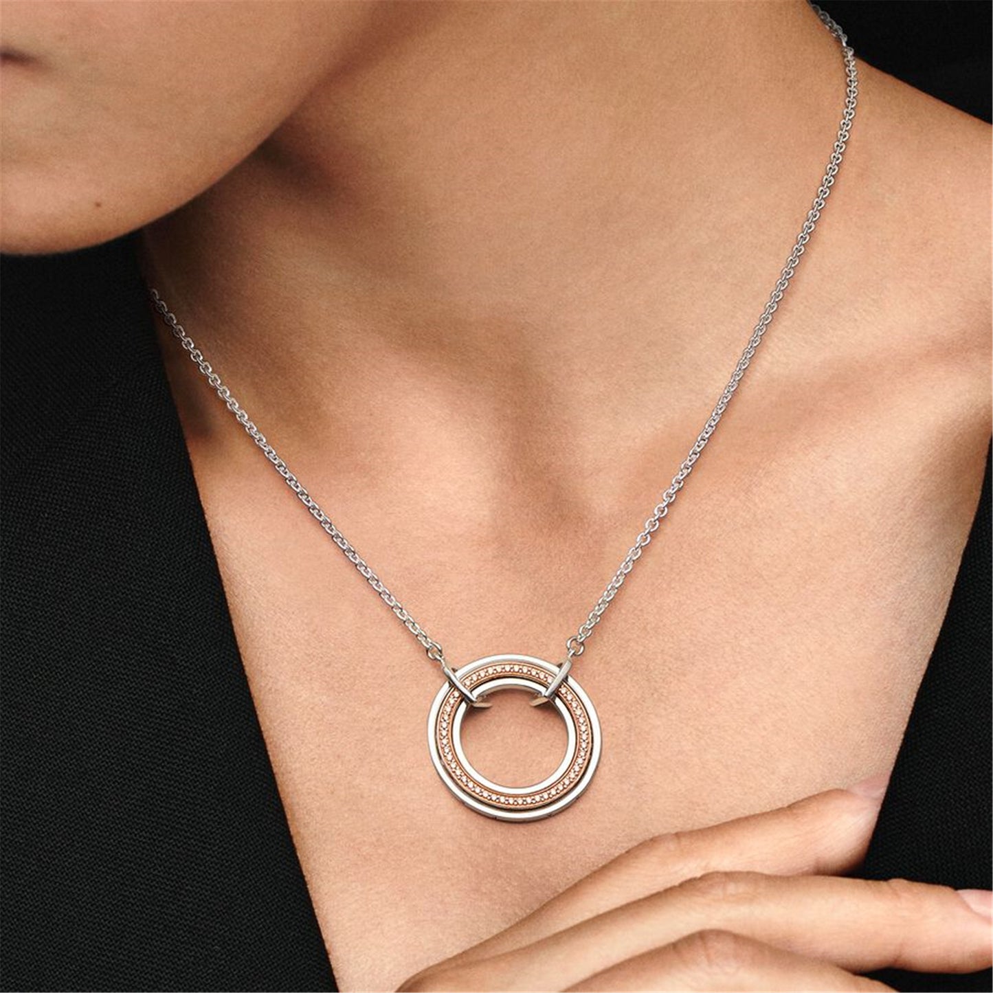 S925 Sterling Silver Signature Two tone Logo & Pavé Necklace