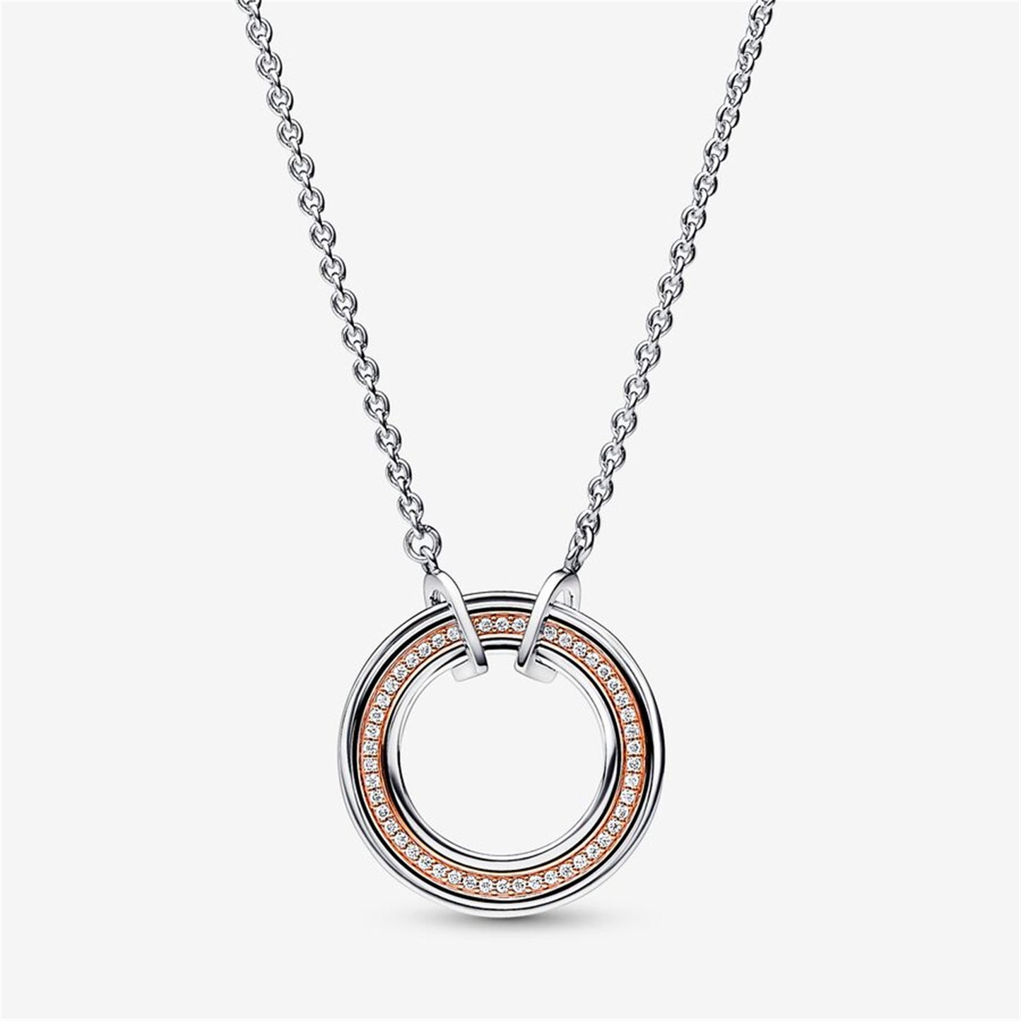 S925 Sterling Silver Signature Two tone Logo & Pavé Necklace