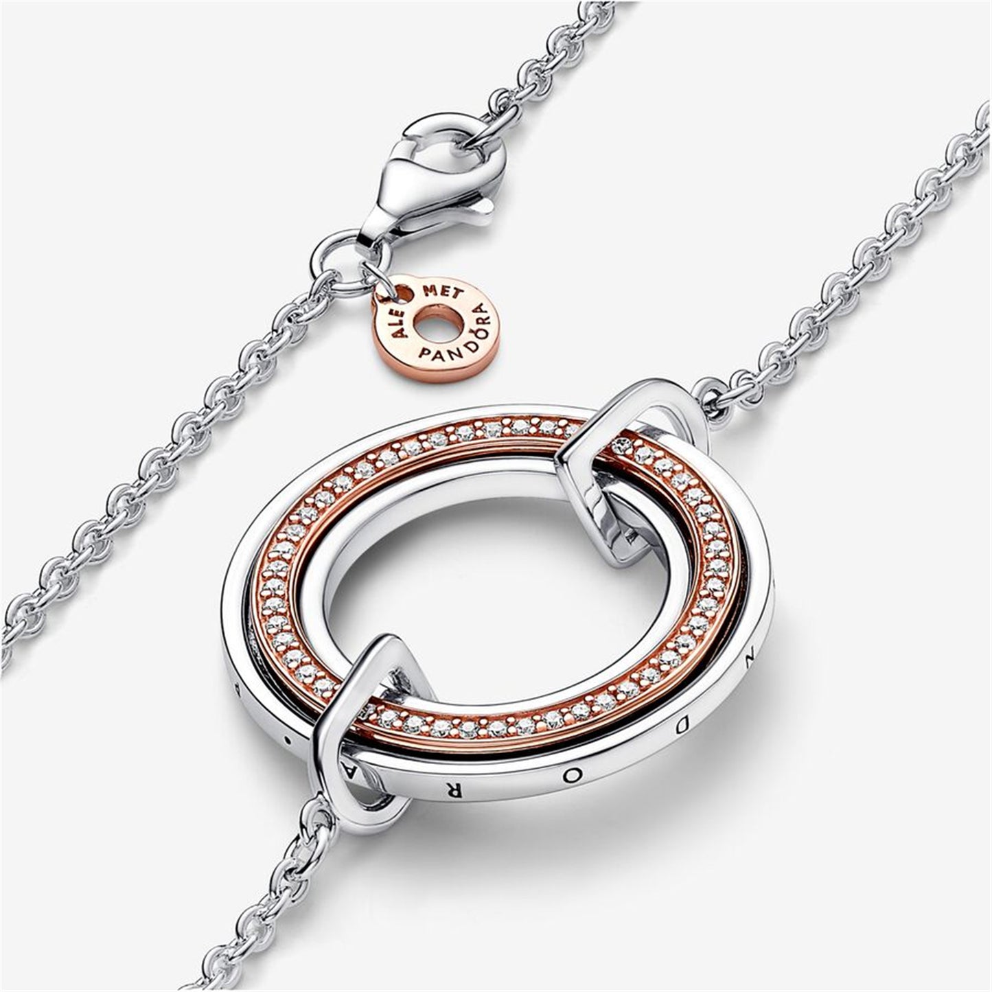 S925 Sterling Silver Signature Two tone Logo & Pavé Necklace