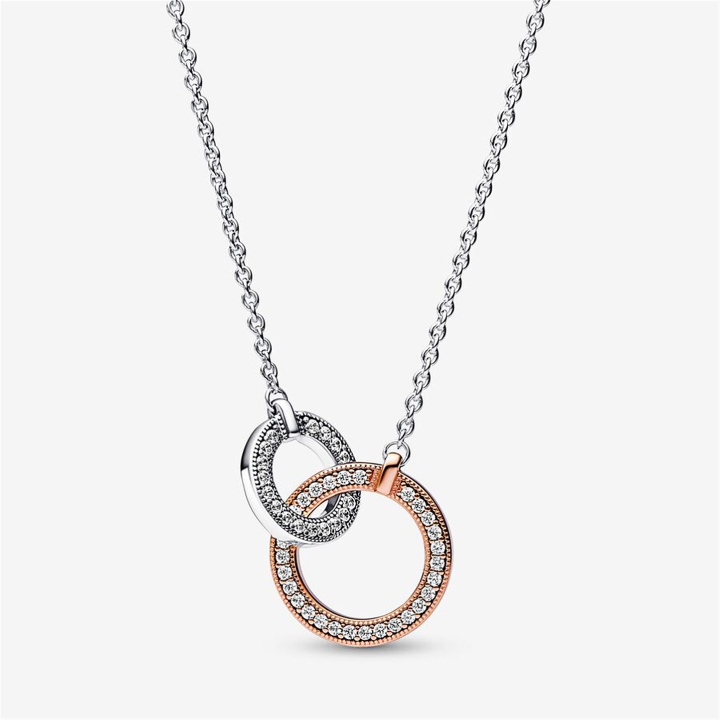 S925 Sterling Silver Signature Two tone Intertwined Circles Necklace