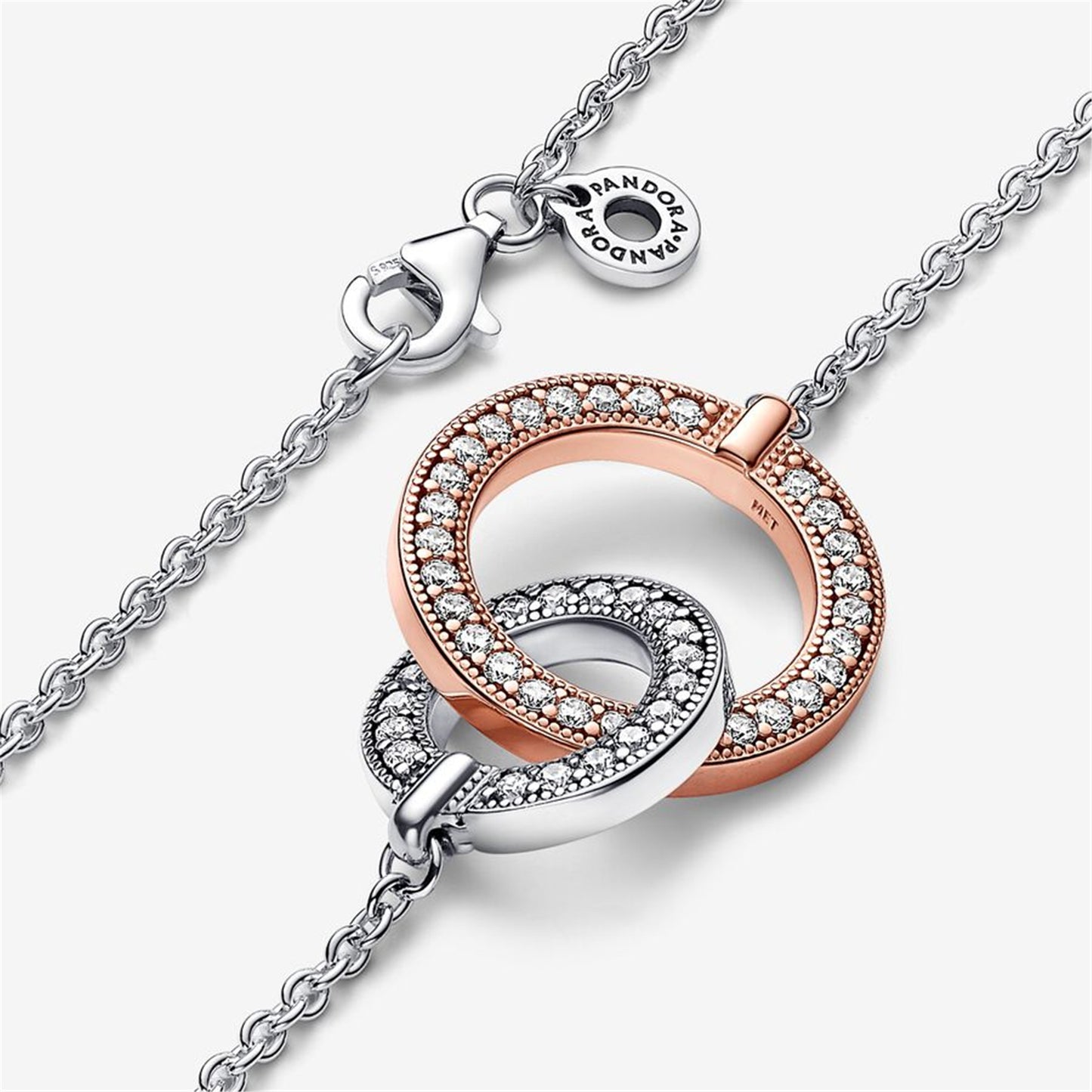 S925 Sterling Silver Signature Two tone Intertwined Circles Necklace