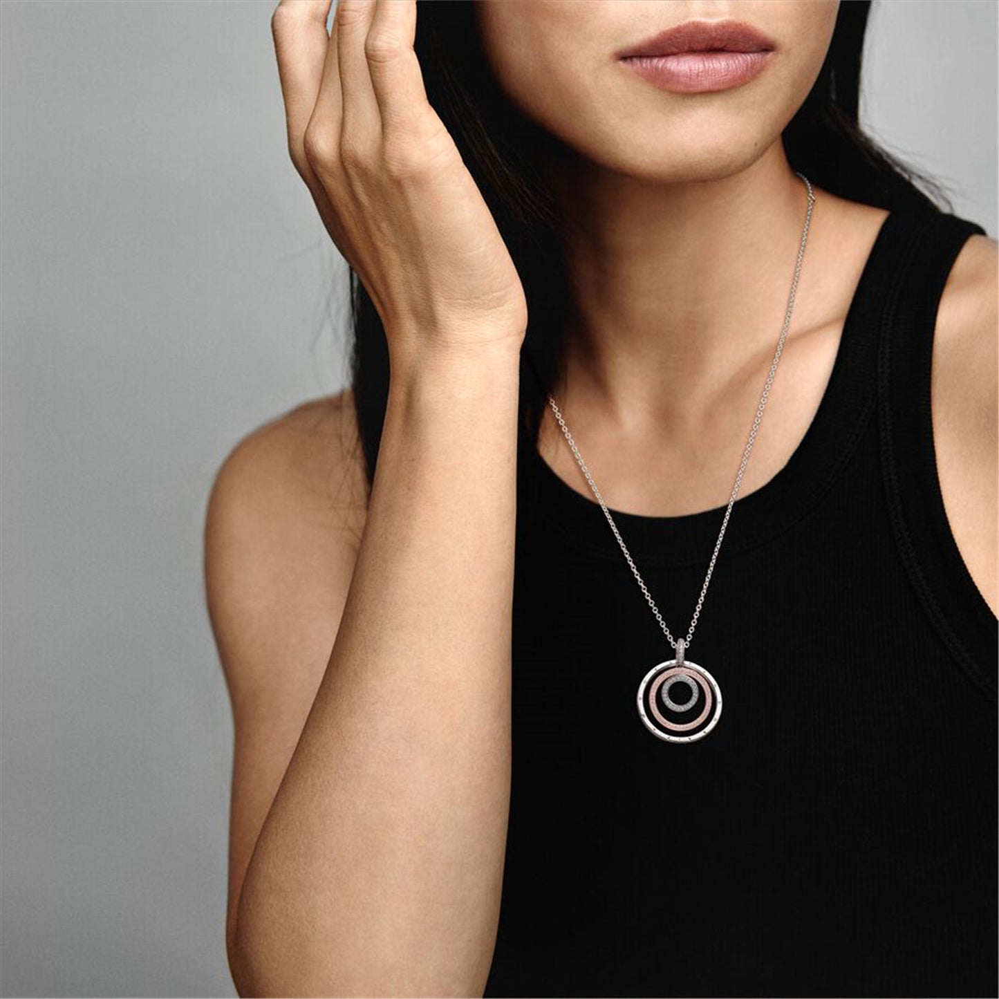 S925 Sterling Silver Two-tone Circles Pendant & Necklace