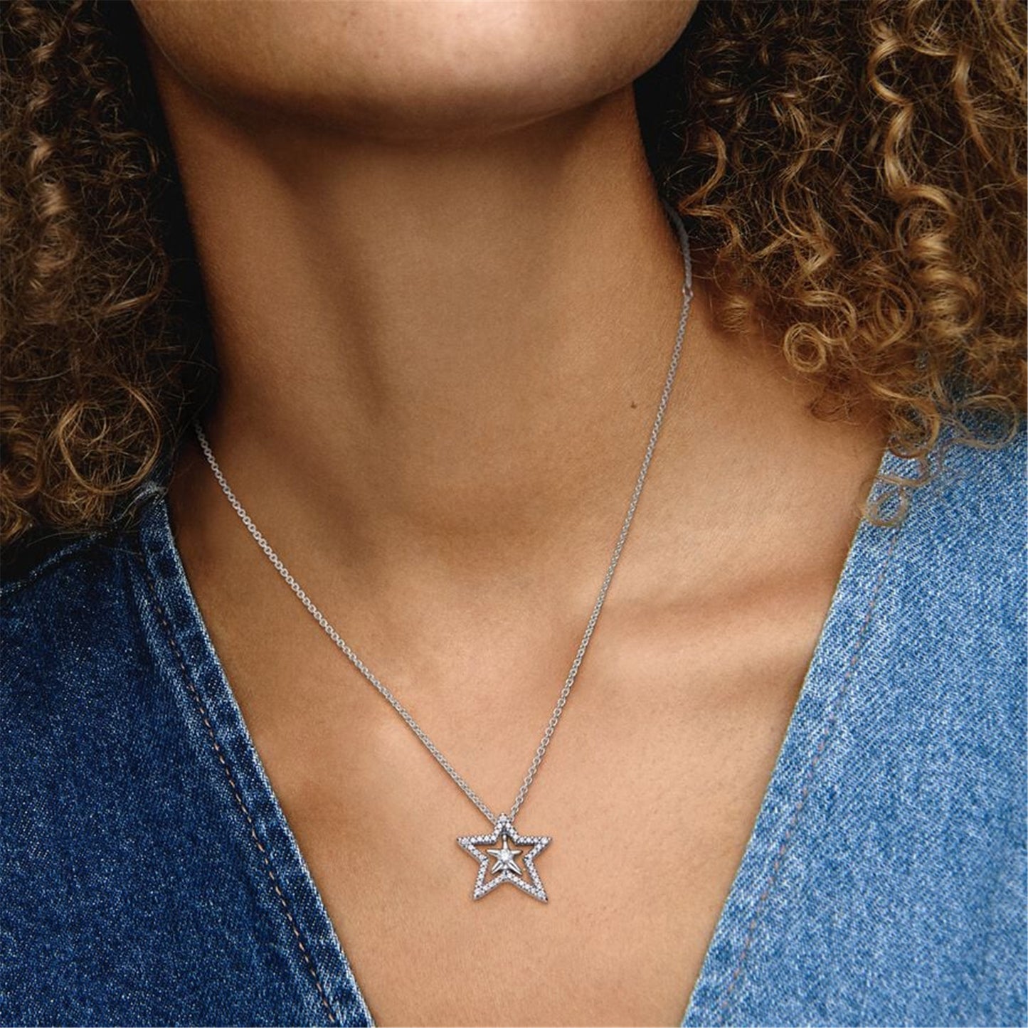 S925 Sterling Silver Pavé Asymmetric Star Collier Necklace