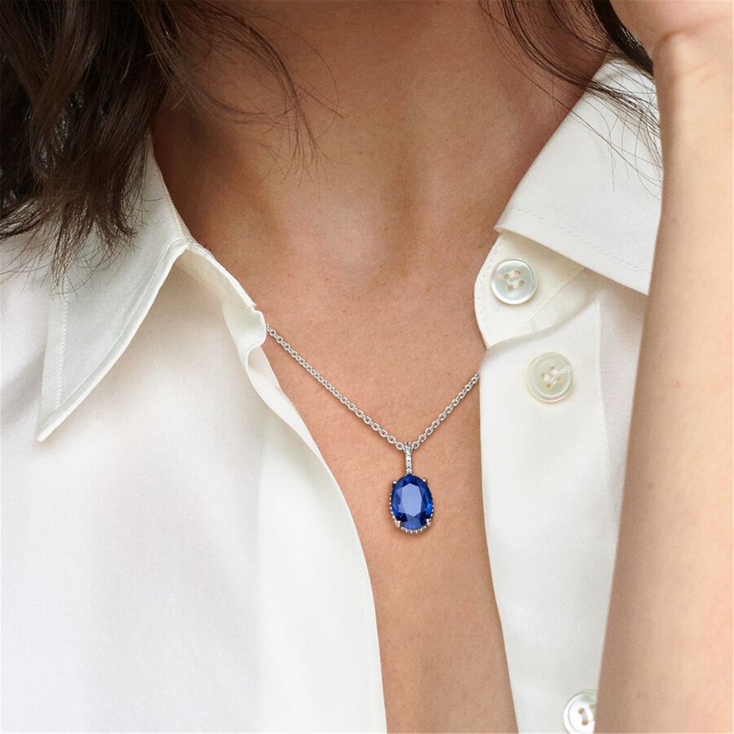 S925 Sterling Silver Sparkling Statement Halo Pendant Necklace