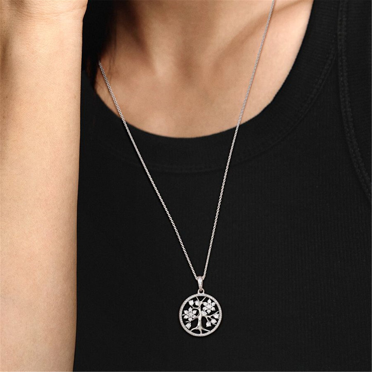 S925 Sterling Silver Sparkling Family Tree Necklace