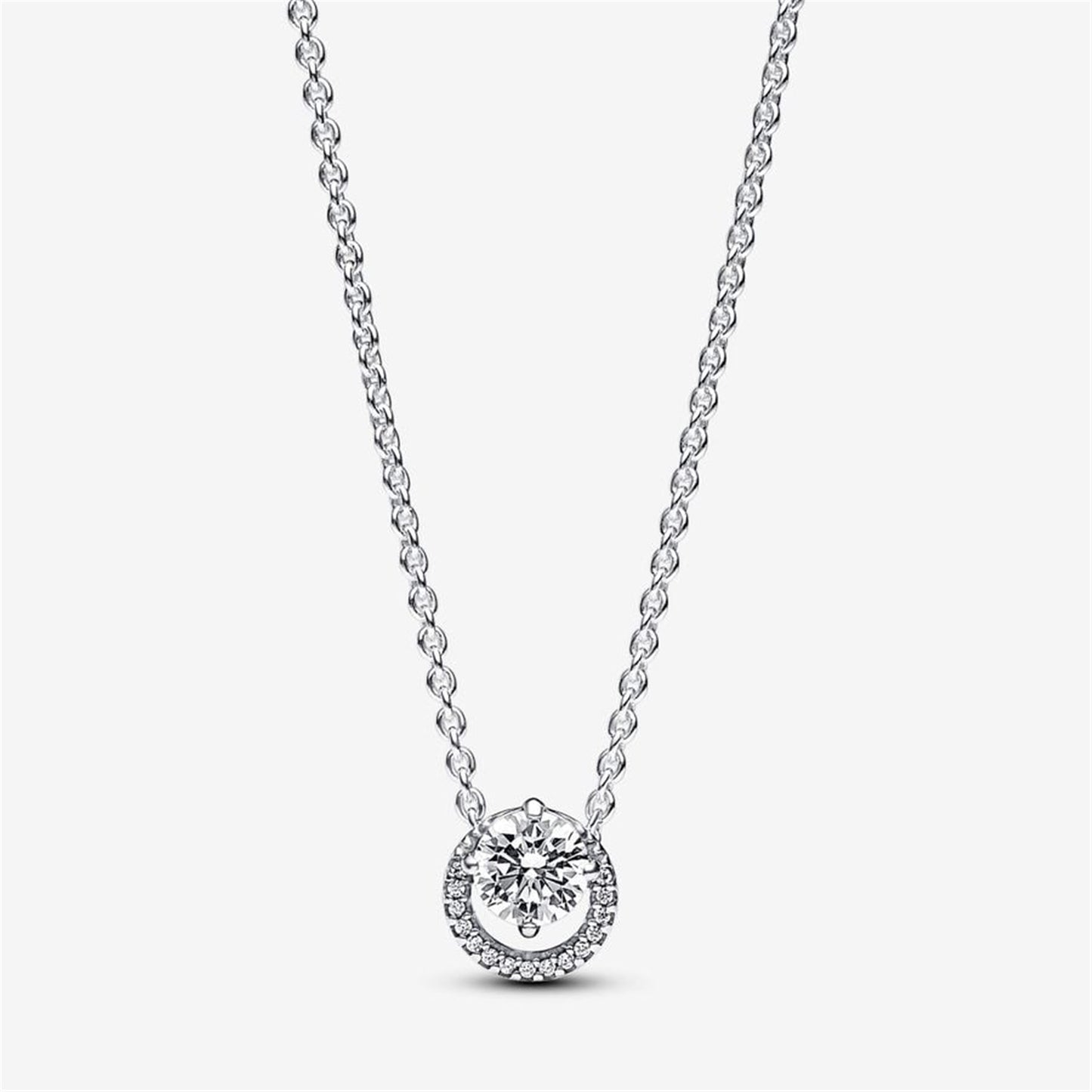 S925 Sterling Silver Sparkling Round Halo Pendant Collier Necklace