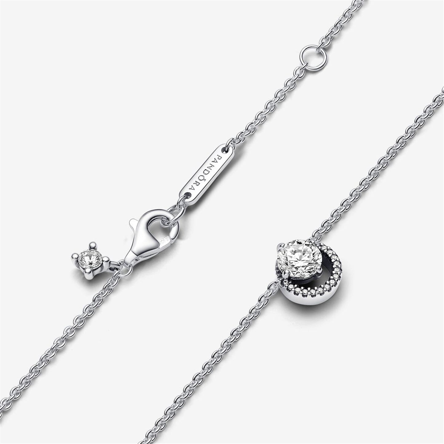 S925 Sterling Silver Sparkling Round Halo Pendant Collier Necklace