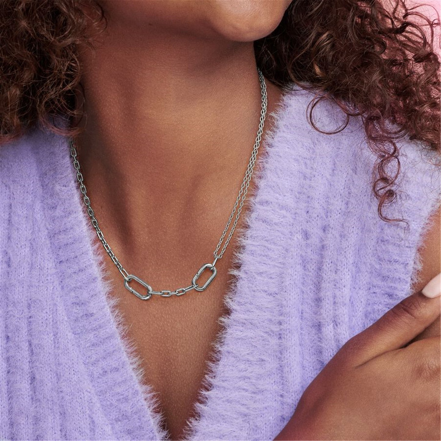 S925 Sterling Silver ME Double Link Chain Necklace