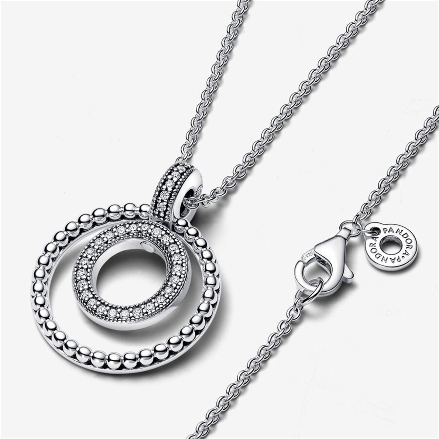 S925 Sterling Silver Signature Pavé & Beads Pendant & Necklace