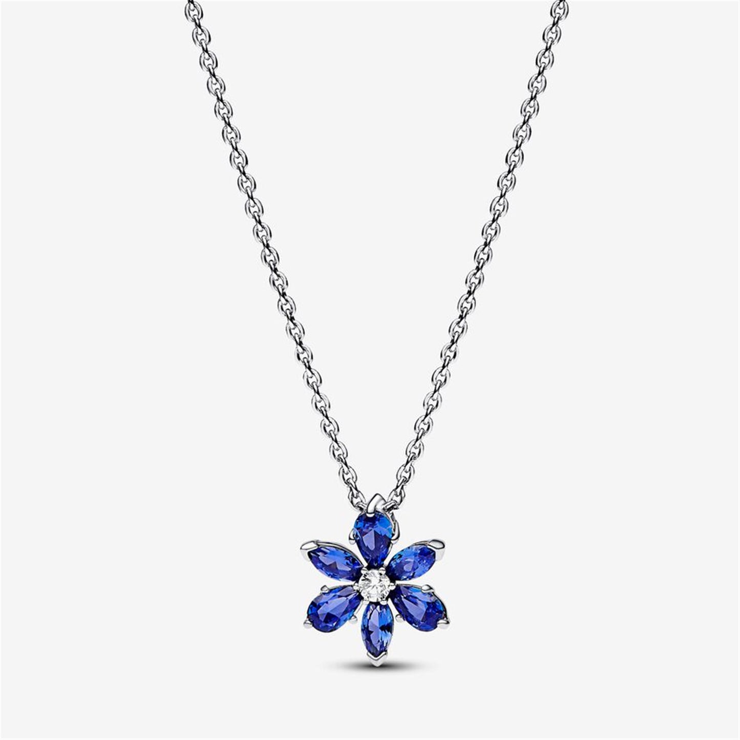 S925 Sterling Silver Sparkling Blue Herbarium Cluster Pendant Necklace