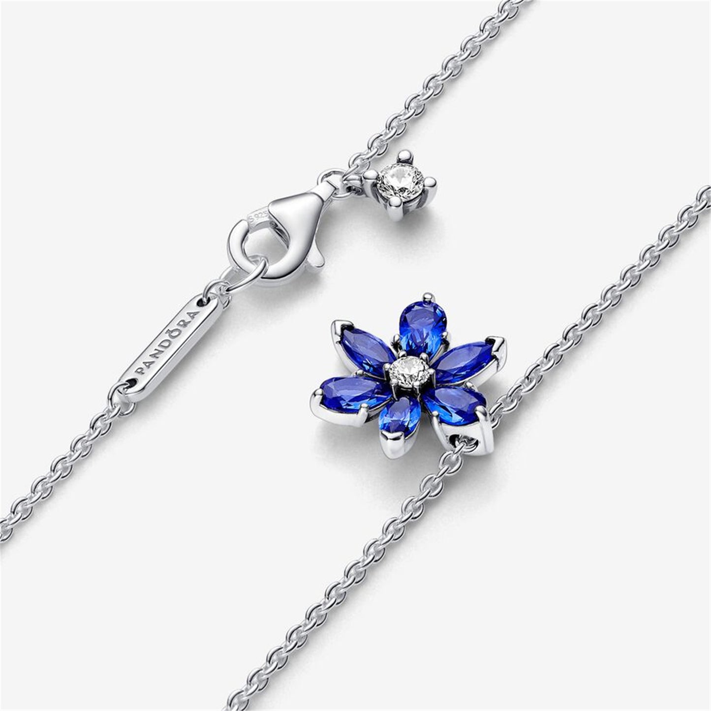 S925 Sterling Silver Sparkling Blue Herbarium Cluster Pendant Necklace