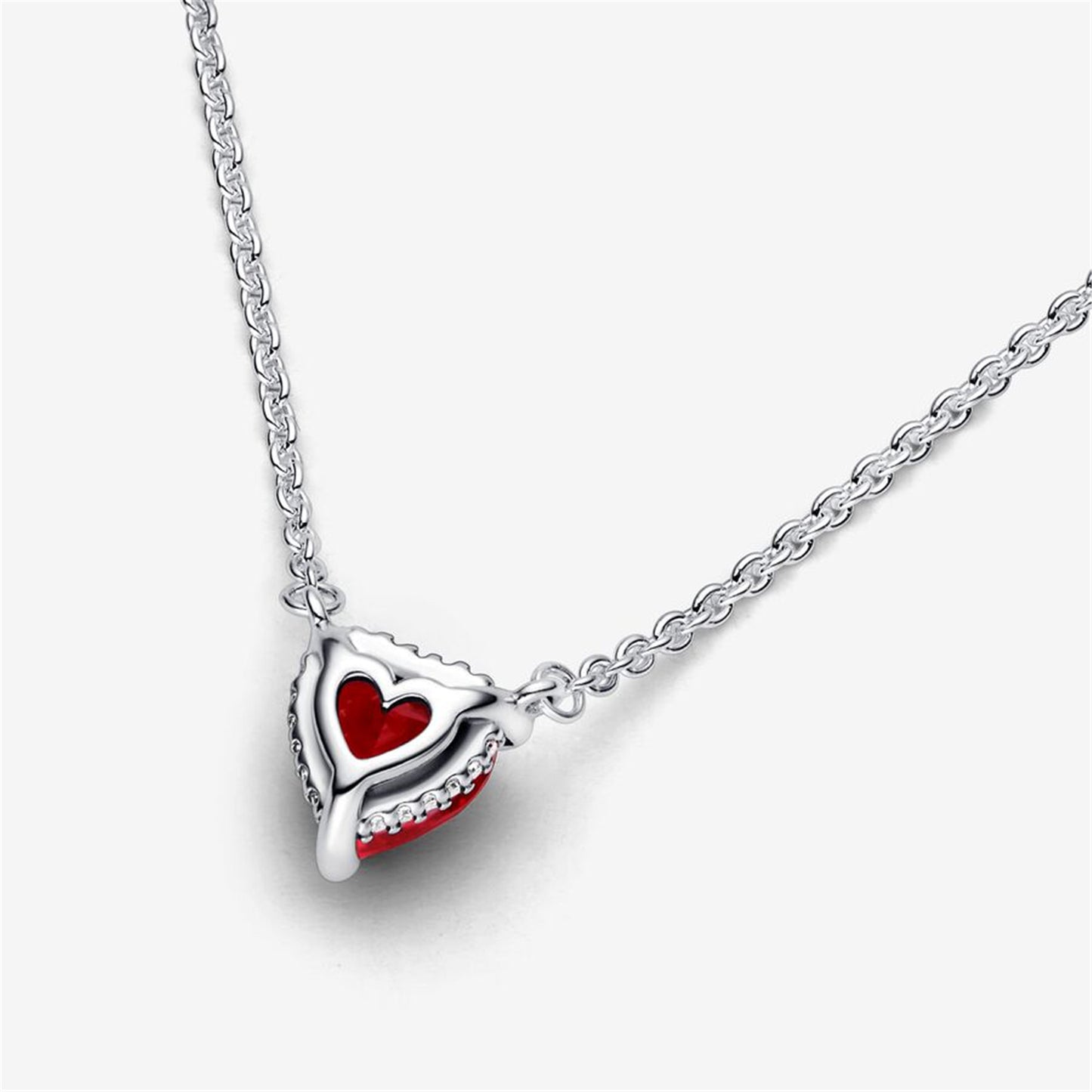 S925 Sterling Silver Sparkling Heart Halo Pendant Collier Necklace